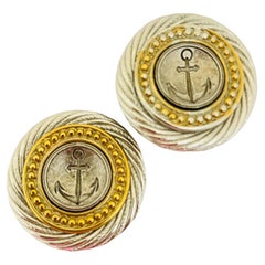 Vintage gold silver nautical coin designer runway clip on earrings