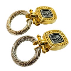 Vintage gold silver nautical door knocker clip on designer earrings