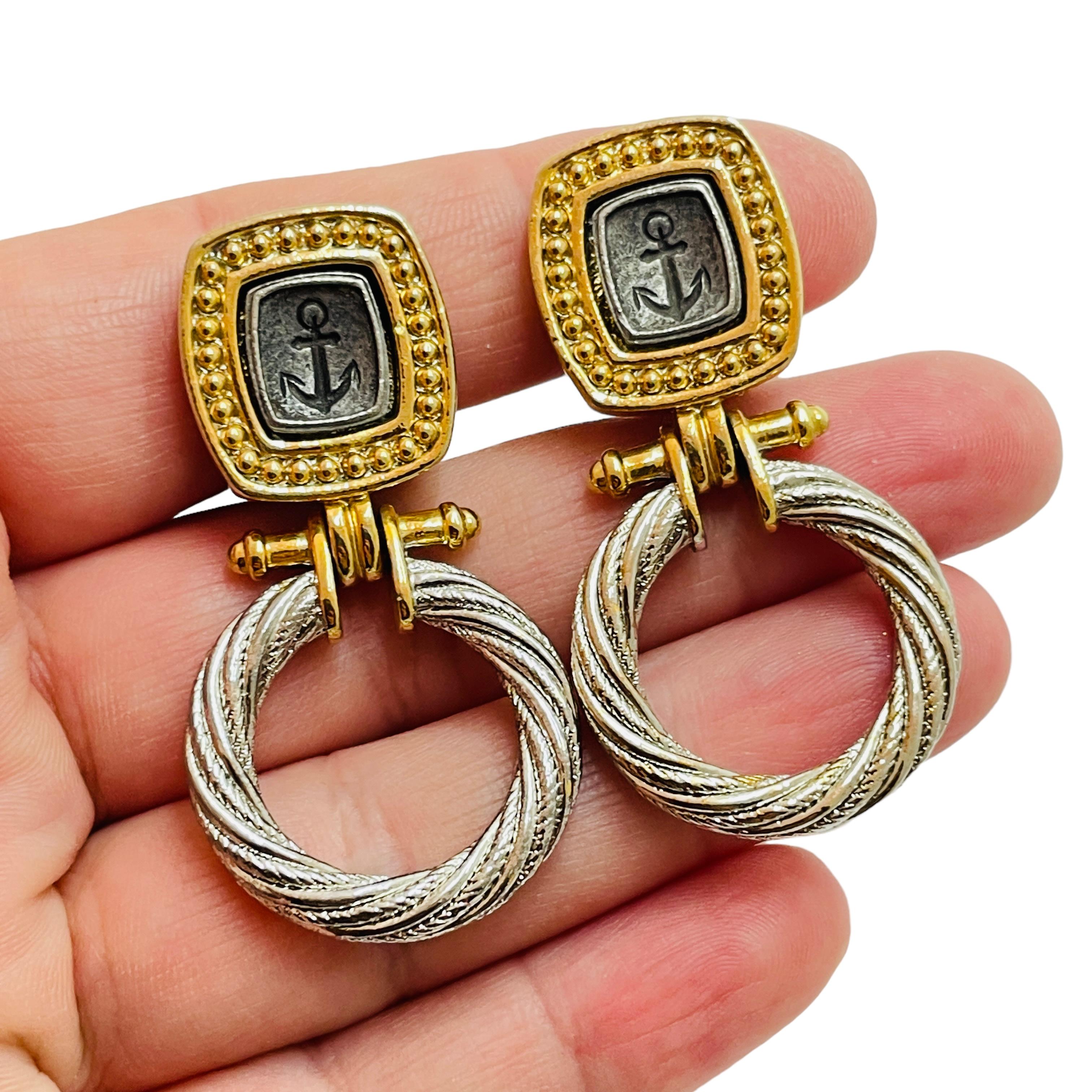 Vintage nautische Vintage-Ohrringe aus Gold und Silber mit Tür knocker-Clip auf Designer-Ohrringen für Damen oder Herren im Angebot