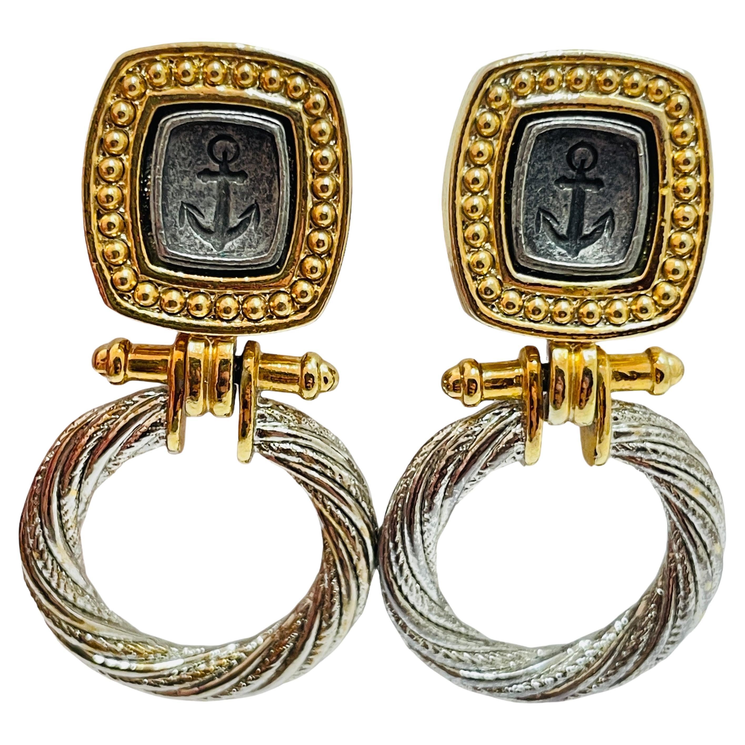 Vintage gold silver nautical door knocker clip on designer earrings For Sale