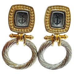 Vintage gold silver nautical door knocker clip on designer earrings