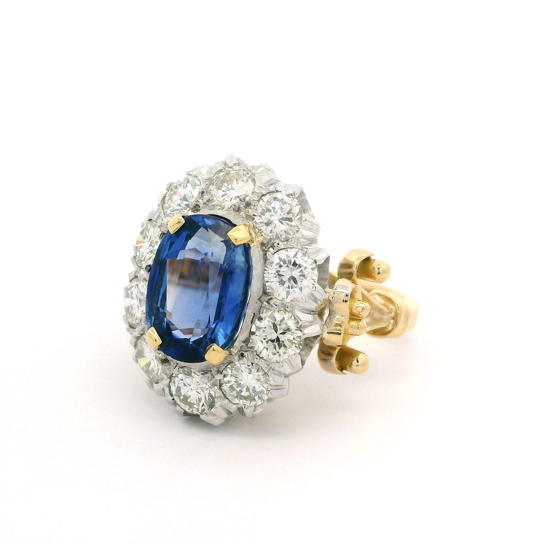 Zafiro Vintage Oro Plata y Paladio GIA 6,31ctw  Anillo de diamantes en venta 5