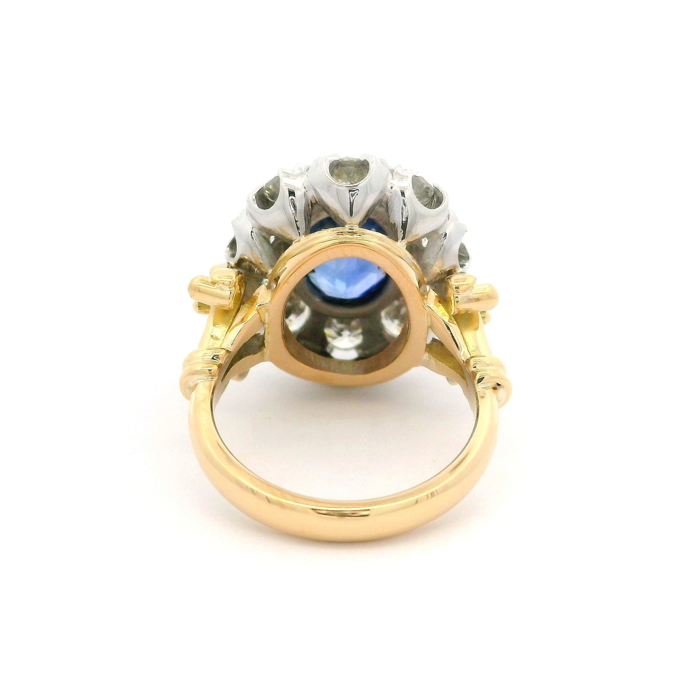 Zafiro Vintage Oro Plata y Paladio GIA 6,31ctw  Anillo de diamantes en venta 7