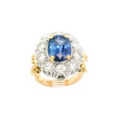Vintage Gold Silver & Palladium GIA 6.31ctw Sapphire  Diamond Scroll Work Ring