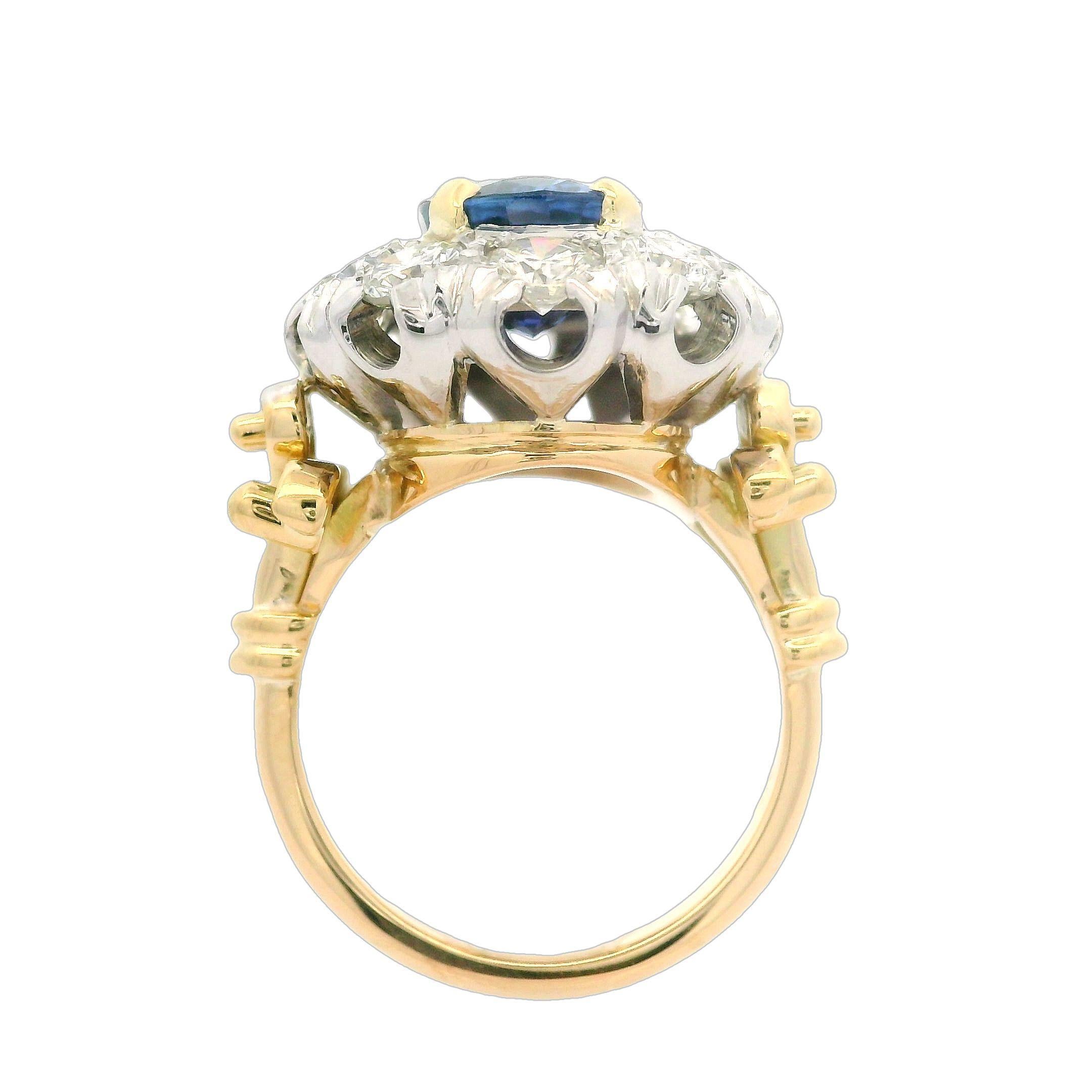 Zafiro Vintage Oro Plata y Paladio GIA 6,31ctw  Anillo de diamantes Corte oval en venta