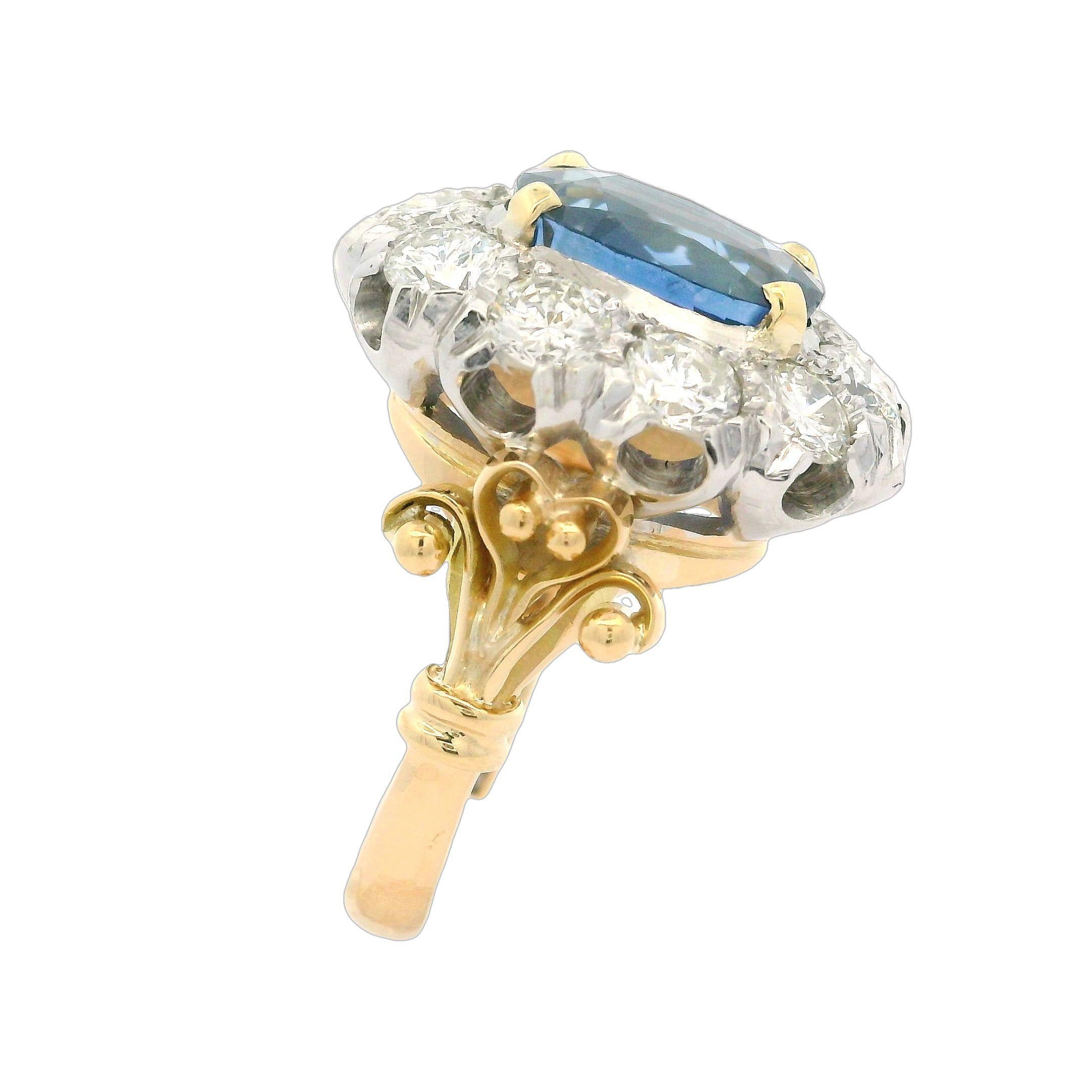 Zafiro Vintage Oro Plata y Paladio GIA 6,31ctw  Anillo de diamantes en Excelente estado para la venta en Montclair, NJ