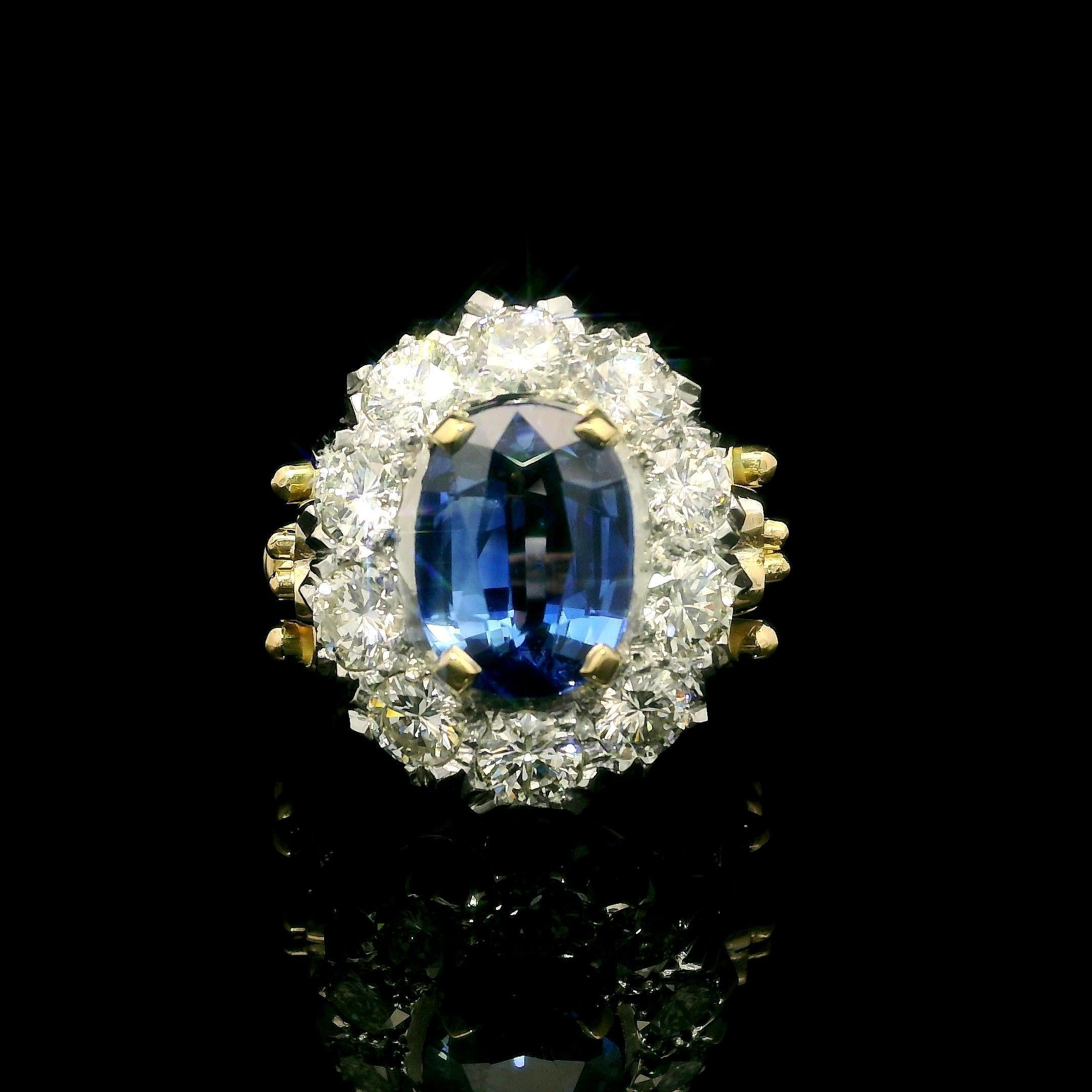 Zafiro Vintage Oro Plata y Paladio GIA 6,31ctw  Anillo de diamantes en venta 1