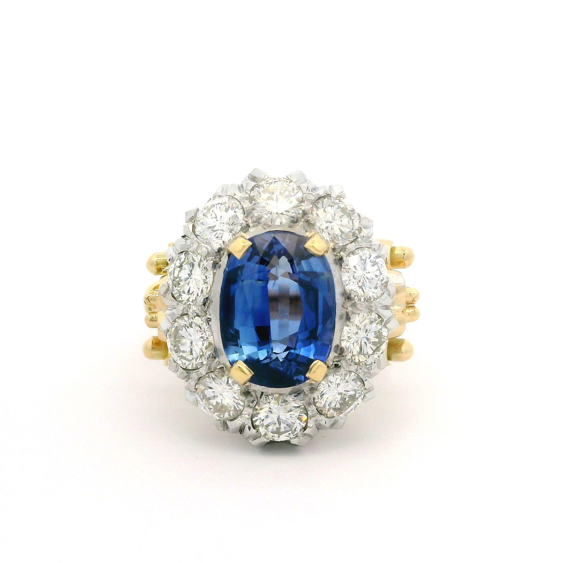 Zafiro Vintage Oro Plata y Paladio GIA 6,31ctw  Anillo de diamantes en venta 4