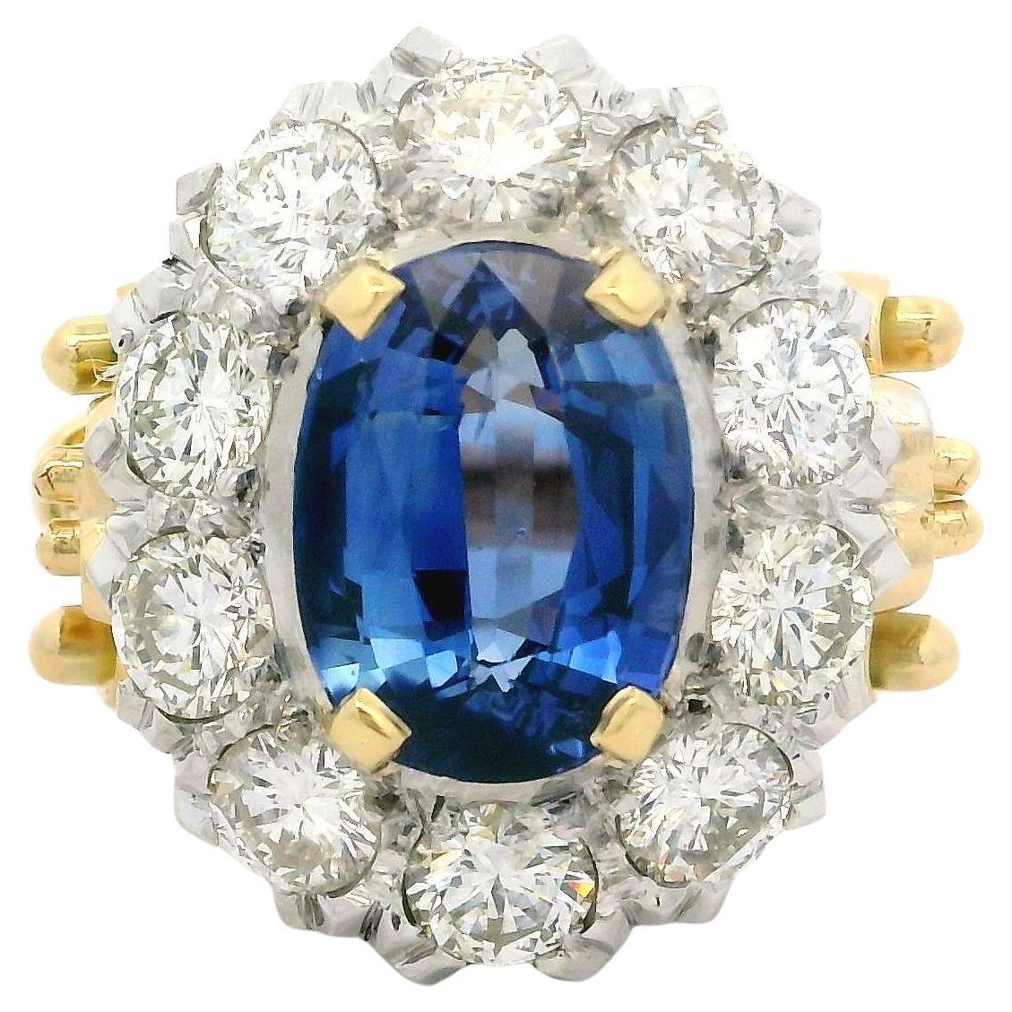 Zafiro Vintage Oro Plata y Paladio GIA 6,31ctw  Anillo de diamantes en venta