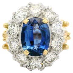 Vintage Gold Silver & Palladium GIA 6,31 ctw Saphir  Bague en diamant à volutes