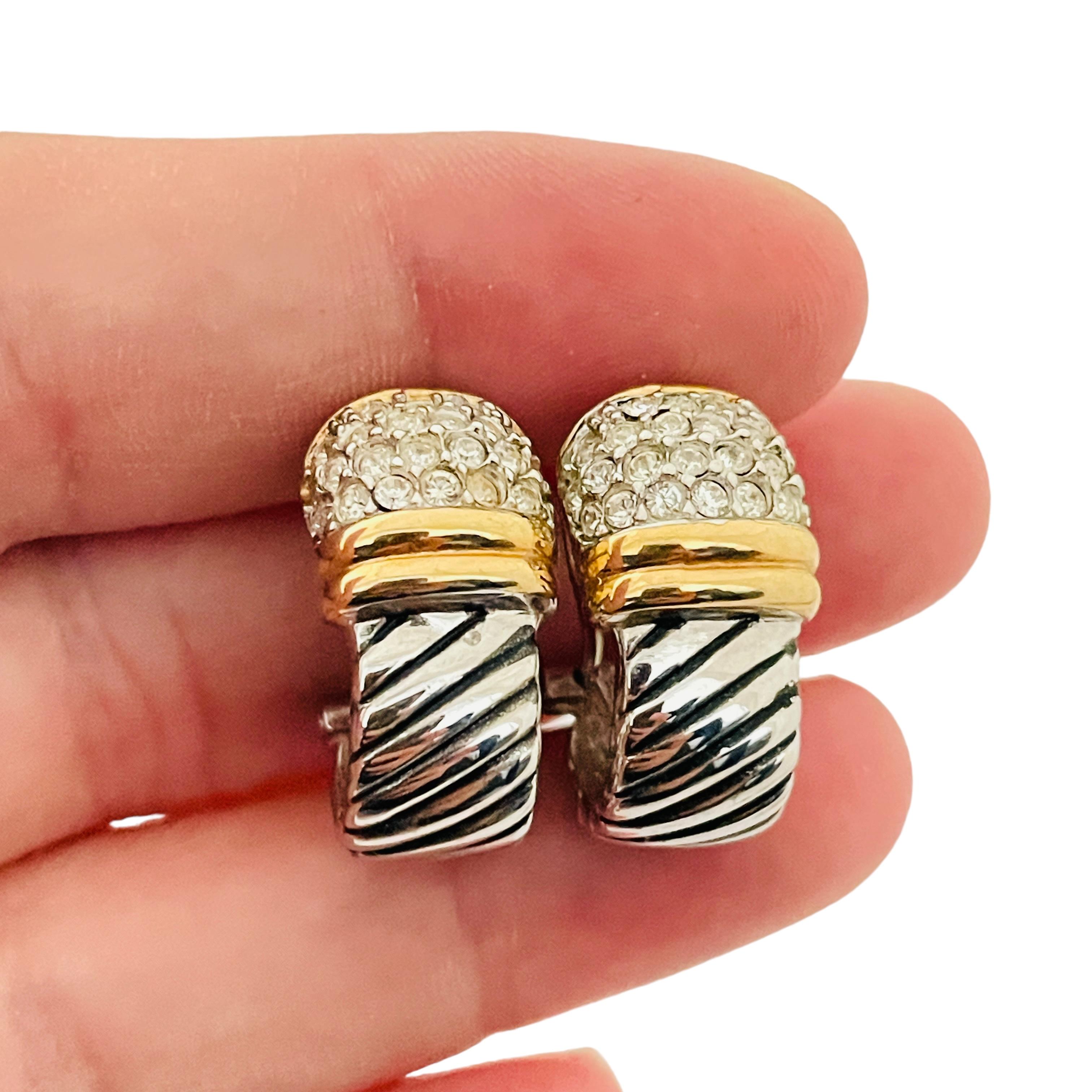 Vintage Gold Silber Strass Designer Laufsteg durchbrochene Clip-Ohrringe an Ohrringen Damen im Angebot