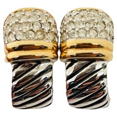 Vintage gold silver rhinestone designer runway pierced clip on earrings