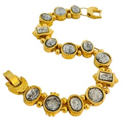 Vintage gold silver roman coin charm Etruscan bracelet