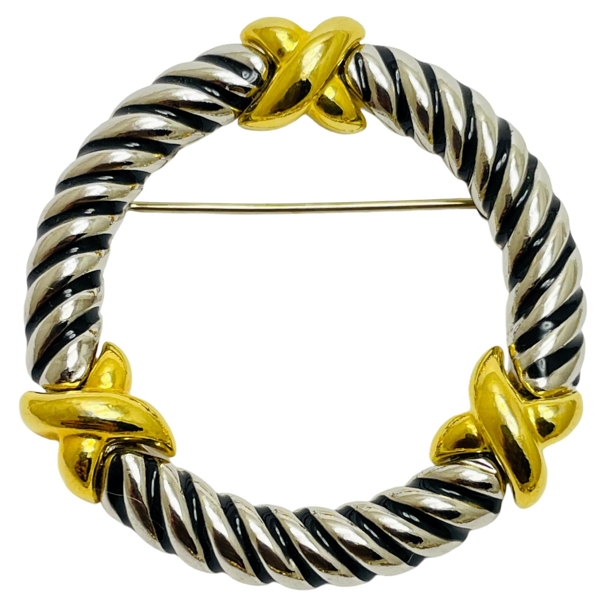 Vintage gold silver tone designer brooch