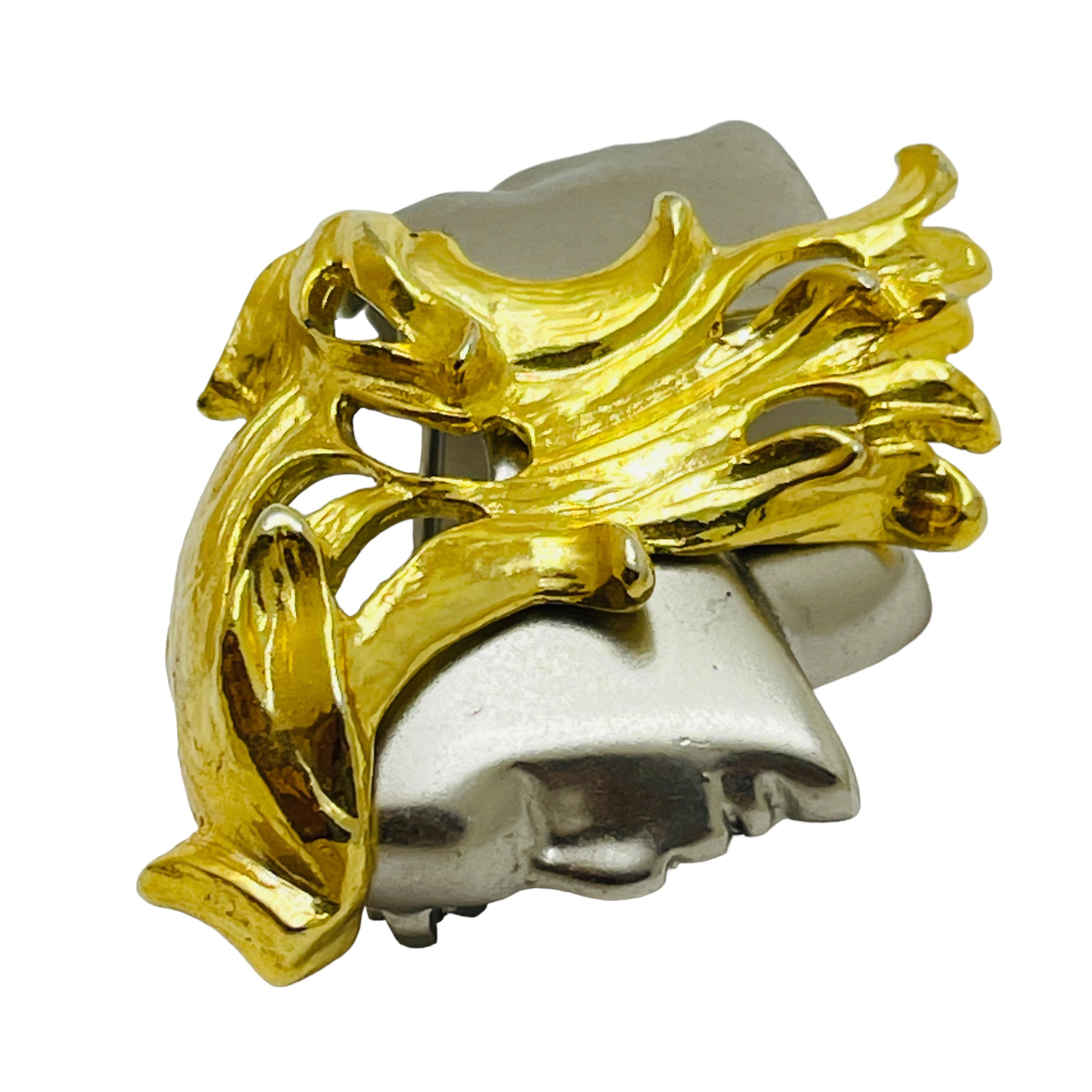 Broche de designer moderniste vintage double face en or et argent Bon état - En vente à Palos Hills, IL