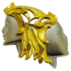 Vintage gold silver tone double face modernist designer designer brooch