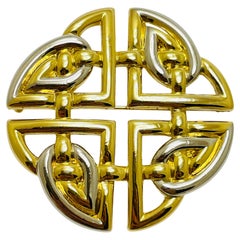 Vintage gold silver tone massive designer brooch