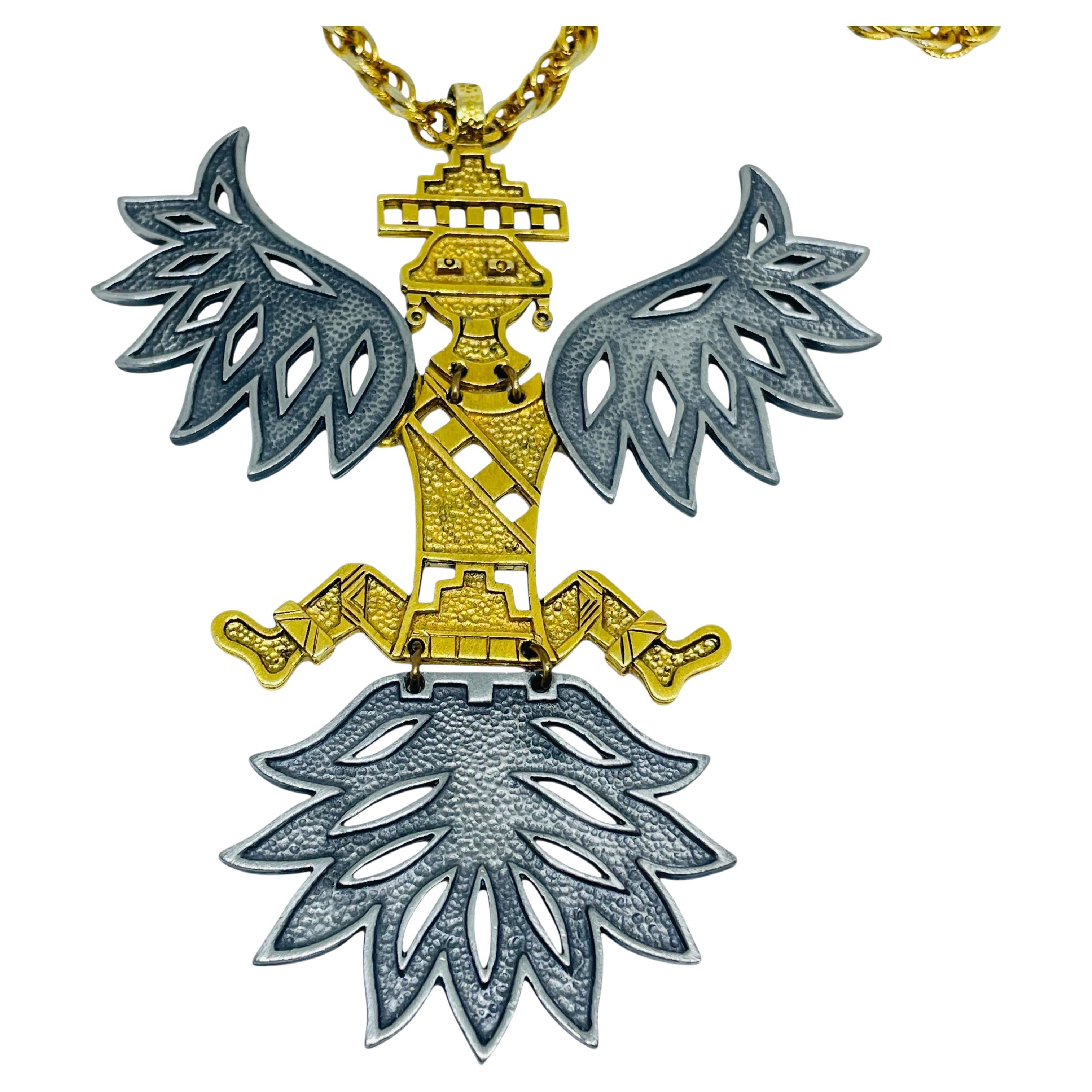 Vintage gold silver tone mix metal massive pendant chain necklace