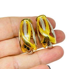 Vintage gold silver tone mixed metal designer clip on earrings