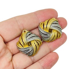Vintage gold silver tone mixed metal knot designer clip on earrings