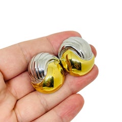 Vintage gold silver tone mixed metal knot designer clip on earrings