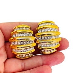 Vintage gold silver tone rhinestones designer clip on earrings