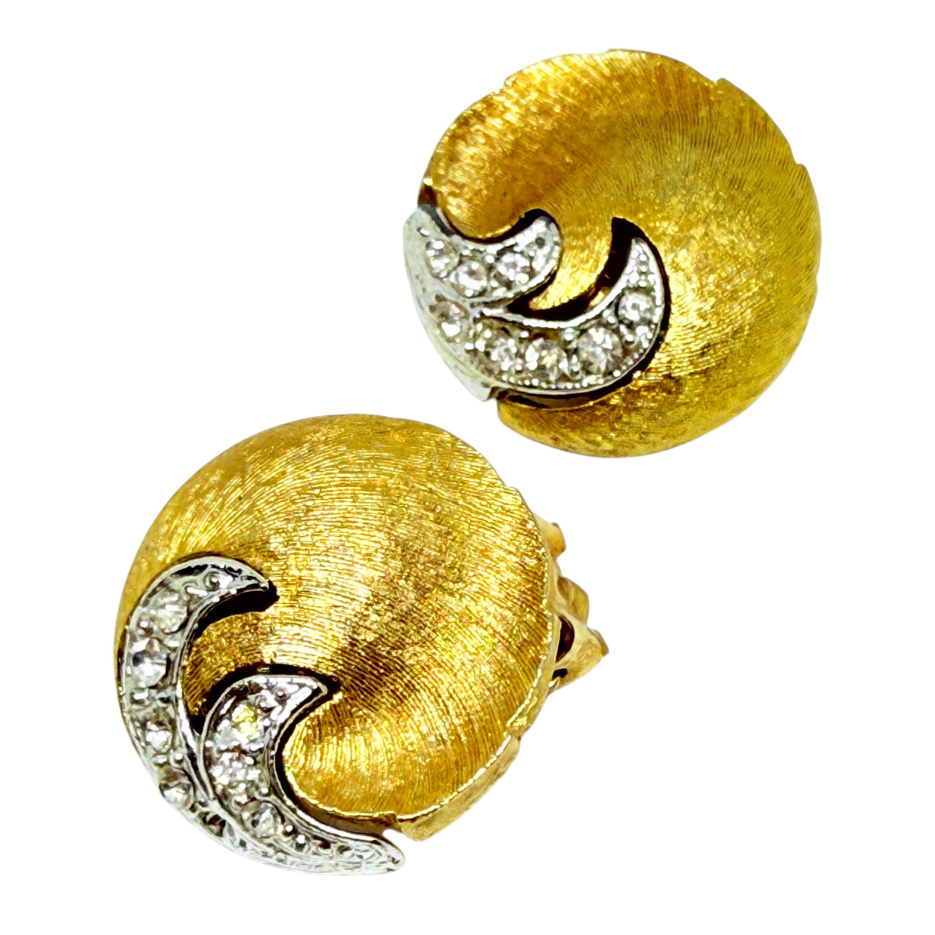 Women's or Men's Vintage gold silver tone rhinestones designer clip on earrings For Sale