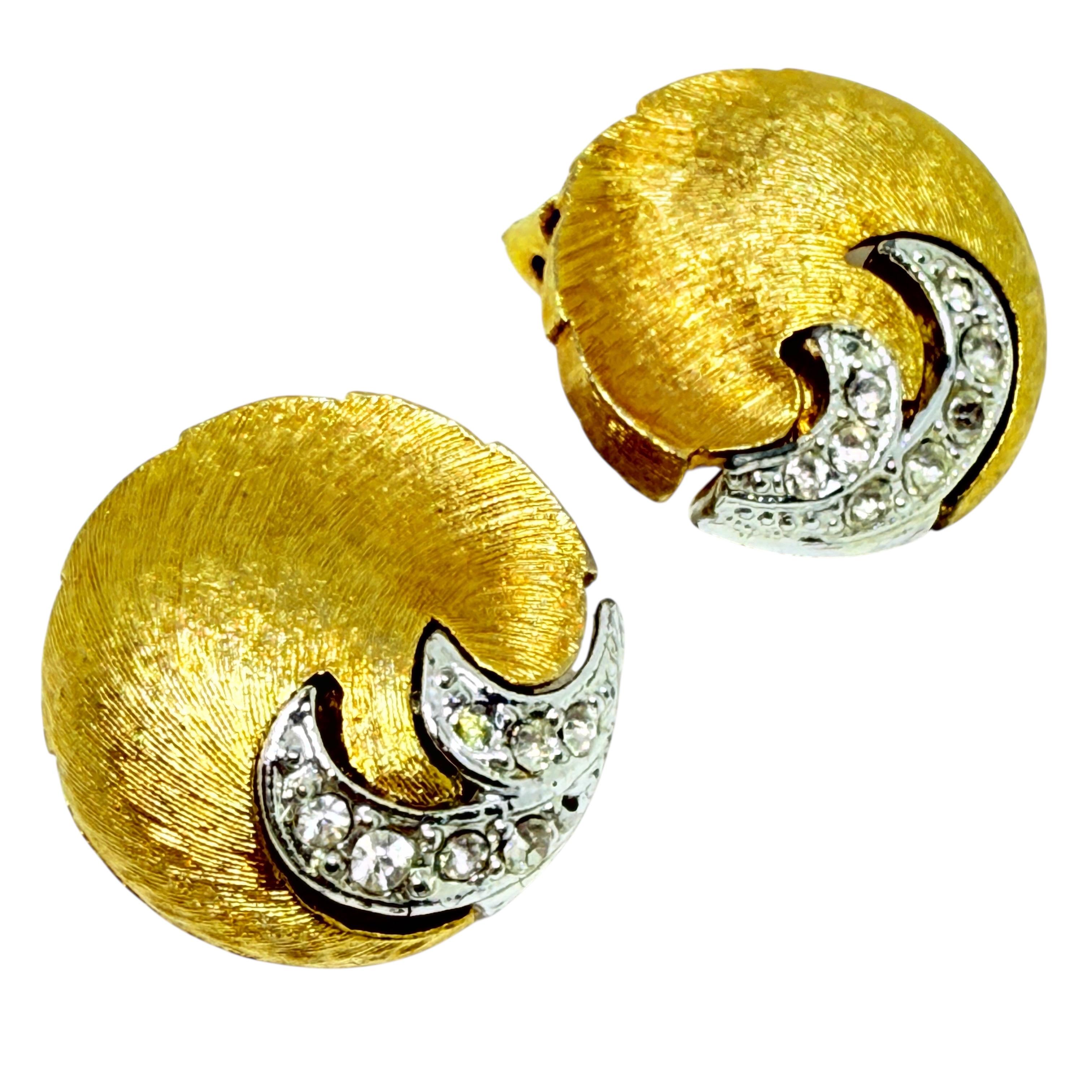Vintage gold silver tone rhinestones designer clip on earrings For Sale 1