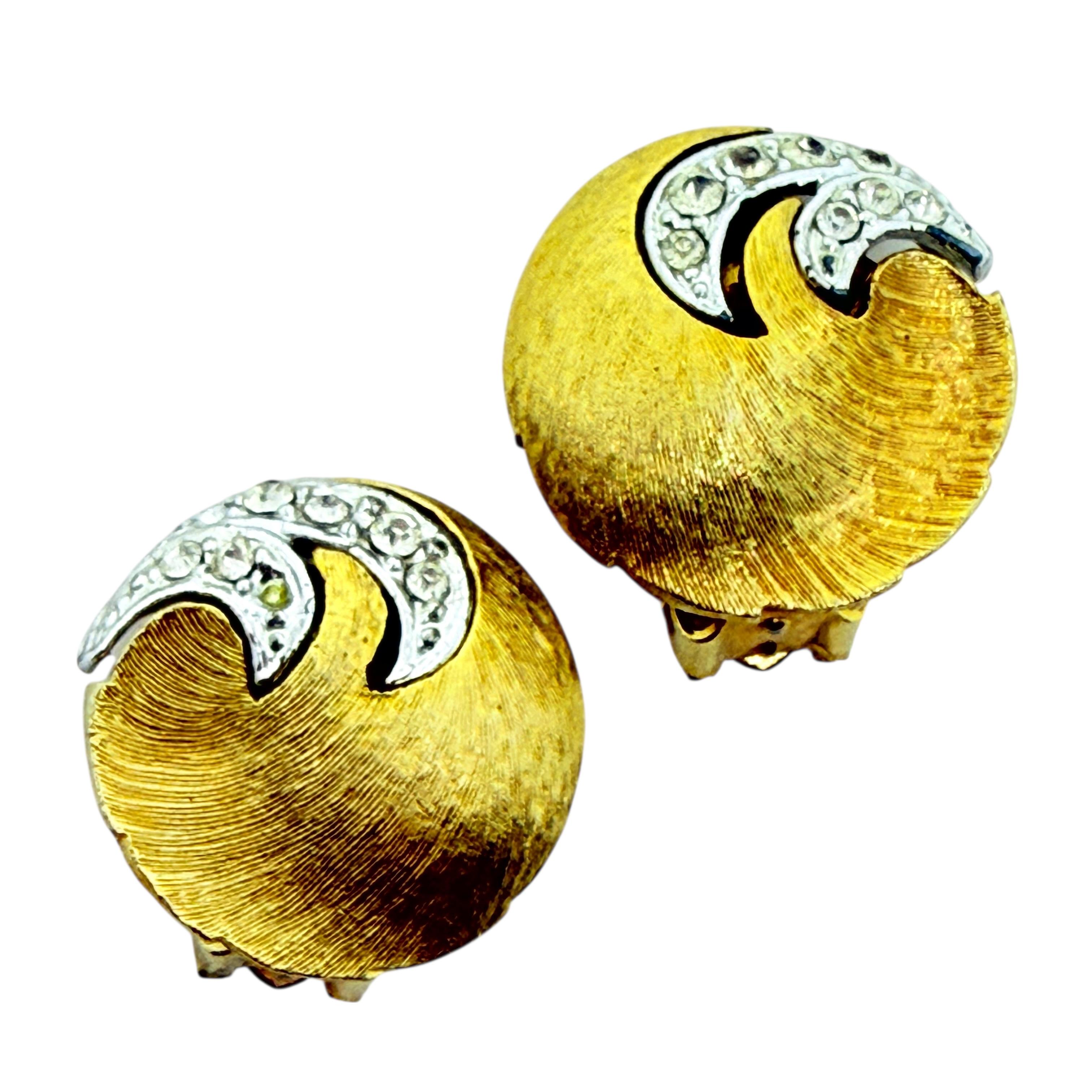 Vintage gold silver tone rhinestones designer clip on earrings For Sale 2