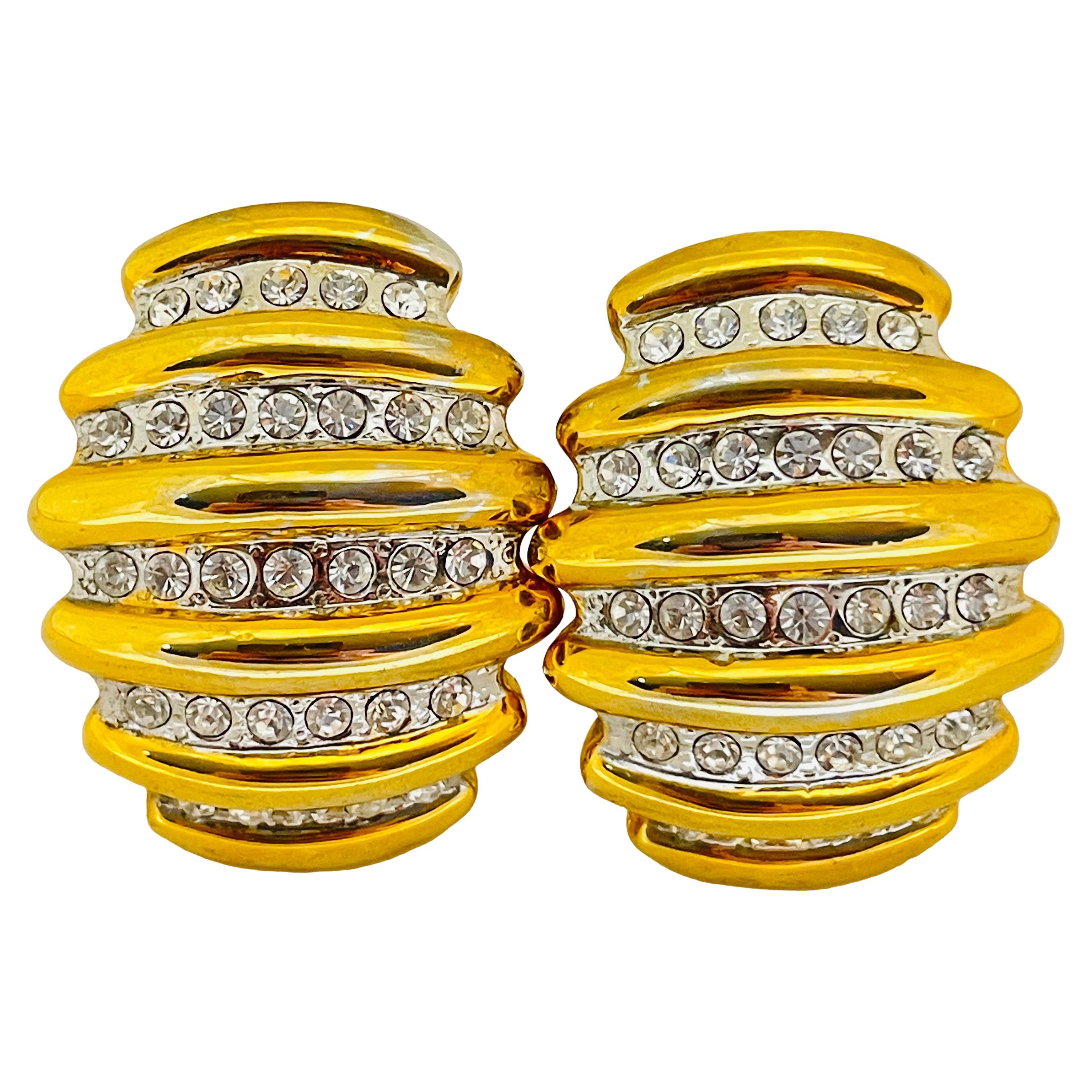 Vintage Gold Silber Ton Strass Designer Clip auf Ohrringe