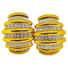 Orecchini a clip vintage in oro e argento con strass di design