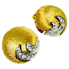 Orecchini a clip vintage in oro e argento con strass di design