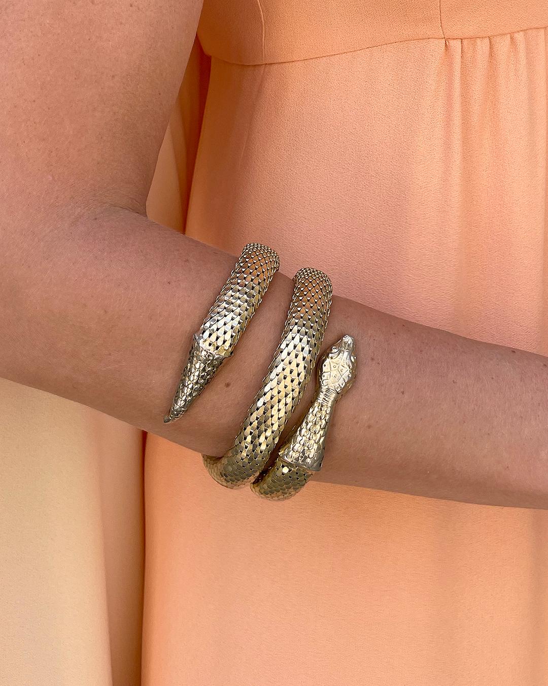 Vintage Gold Snake Bracelet, attributed to Whiting & Davis: I absolutely love serpent jewelry— the Victorians did as well, and I love the romance that these sinuous creatures conjure in the context of jewels. This bracelet is easy to wear two ways: