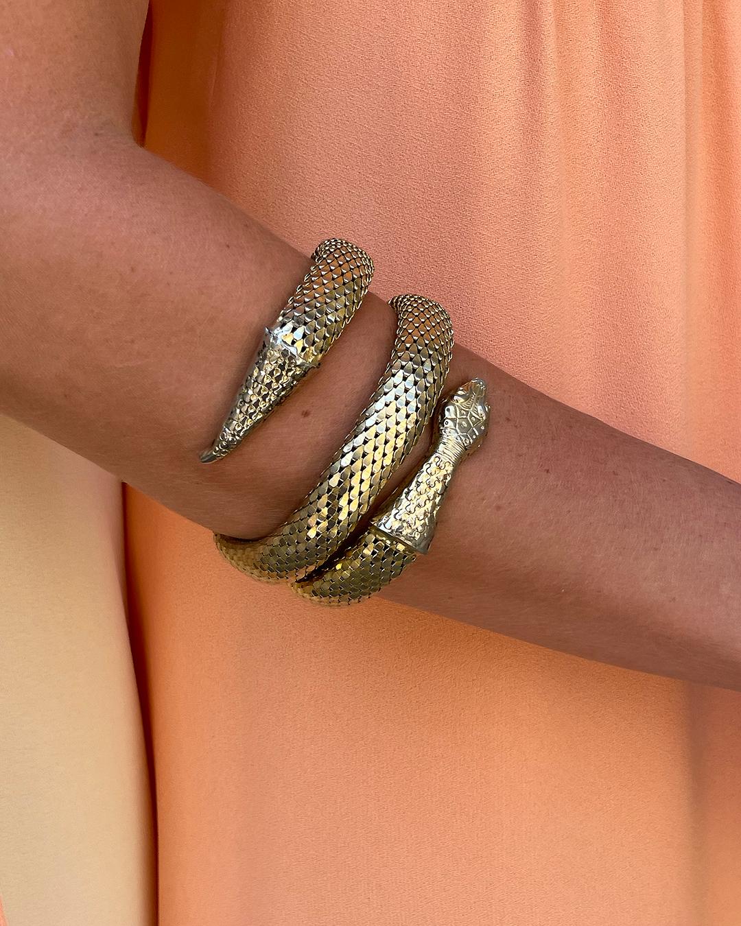 Women's or Men's Vintage Gold Snake Bracelet, in the style of Whiting & Davis