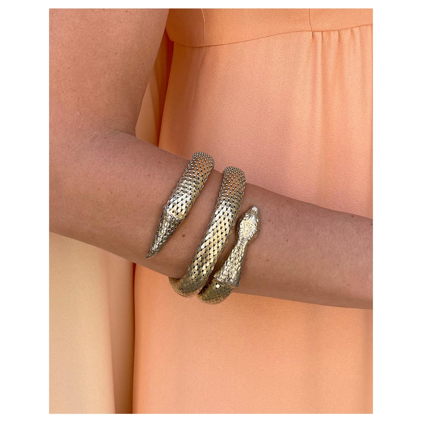 Vintage Gold Snake Bracelet, in the style of Whiting 
Davis