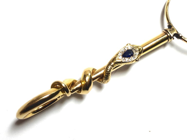 Pear Cut Vintage Gold Snake Lorgnette with Sapphire Ruby and Diamond, Circa 1940 For Sale