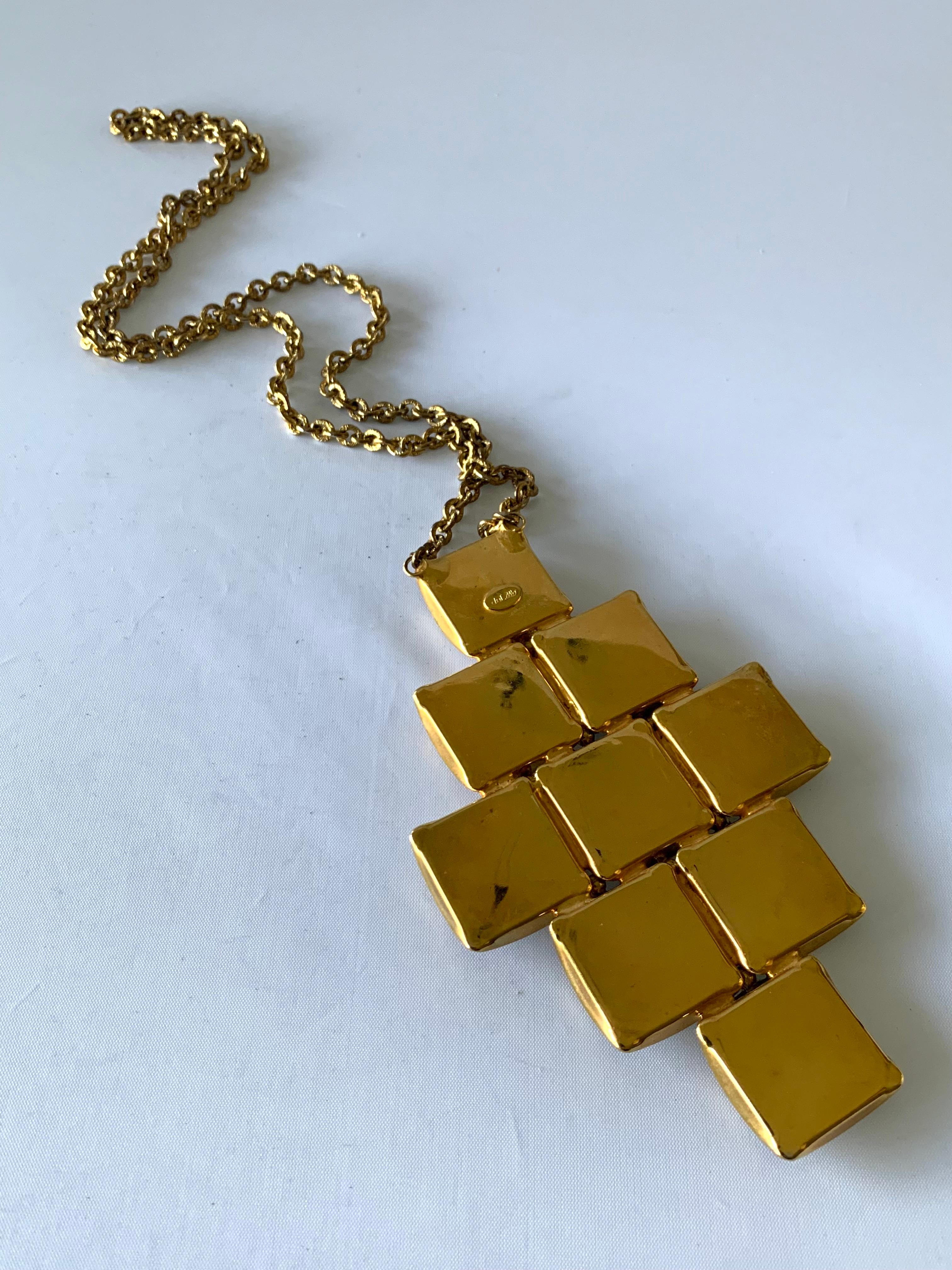 Vintage Gold Snakeskin Modernist Geometric Pendant Necklace 2