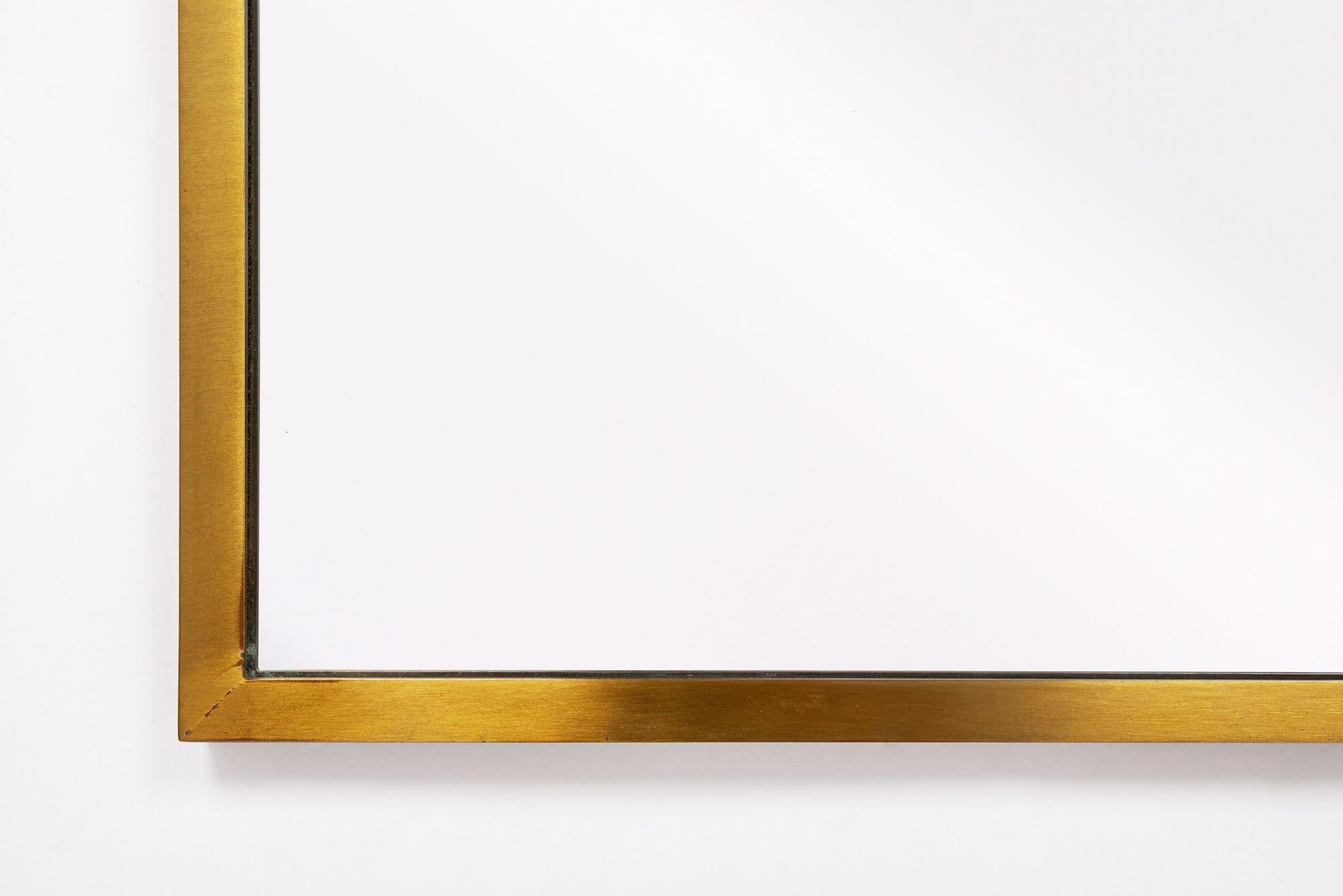 Vintage Gold Solid Brass Large Hanging Wall Mirror 30 x 42 In Good Condition In Detroit, MI