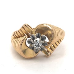 Vintage Gold Spairel Ring, 0.06CT Diamond, 18k Yellow Gold ring, tourbillon Ring