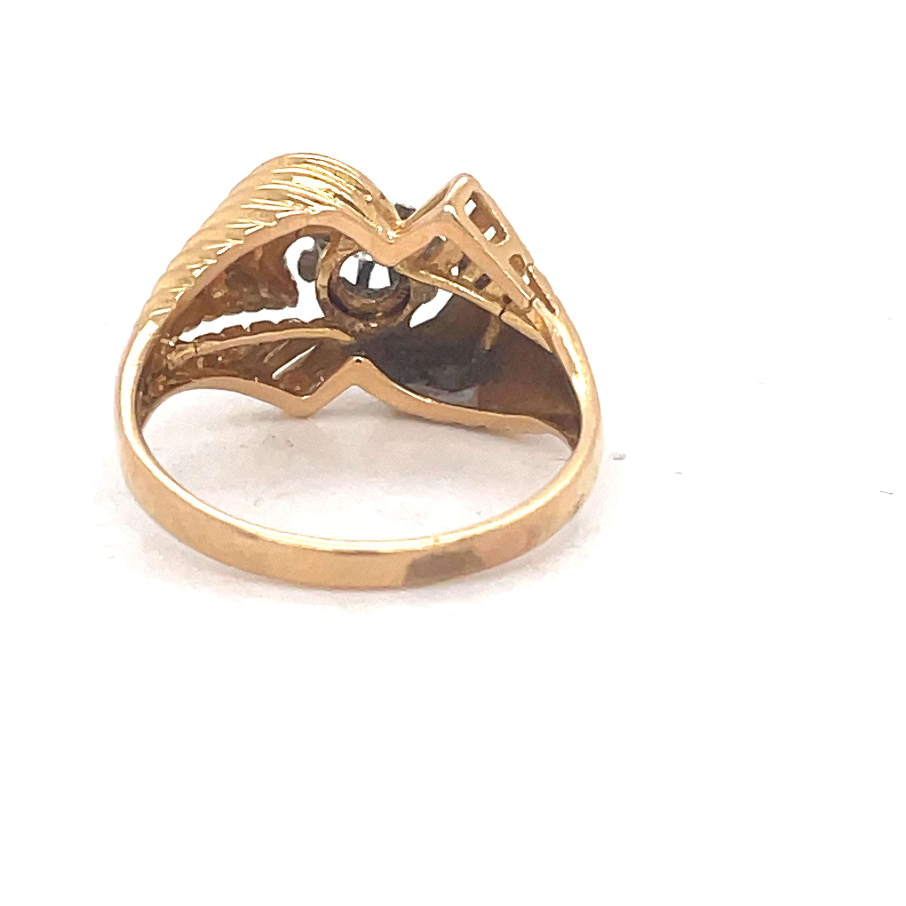Women's or Men's Vintage Gold Spairel Ring, 0.06CT Diamond, 18k Yellow Gold ring, tourbillon Ring For Sale
