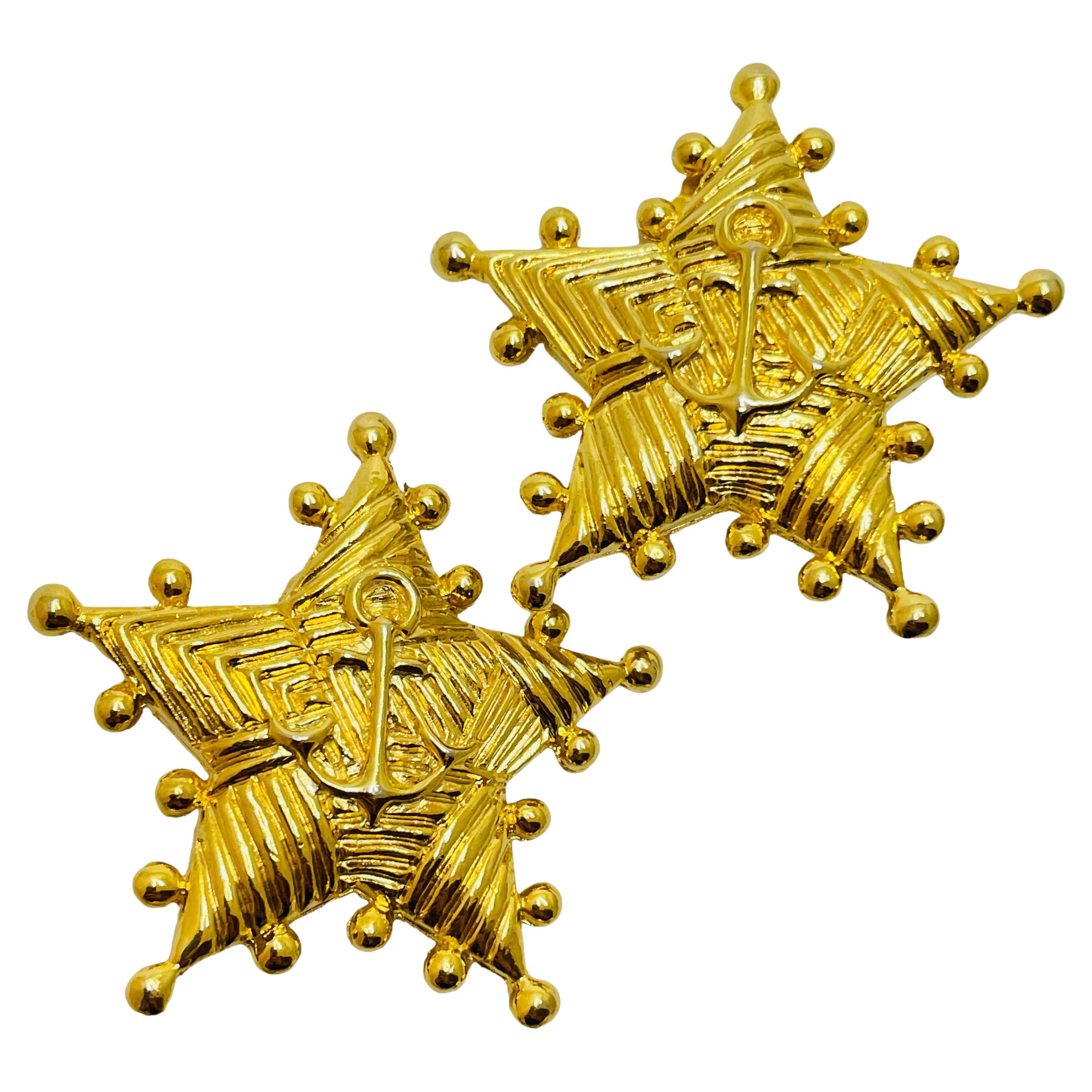 Boucles d'oreilles vintage à clip avec étoile dorée et motif nautique