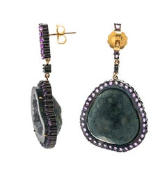 Vintage Gold Sterling Silver Geode Purple Amethyst and Diamond Earrings