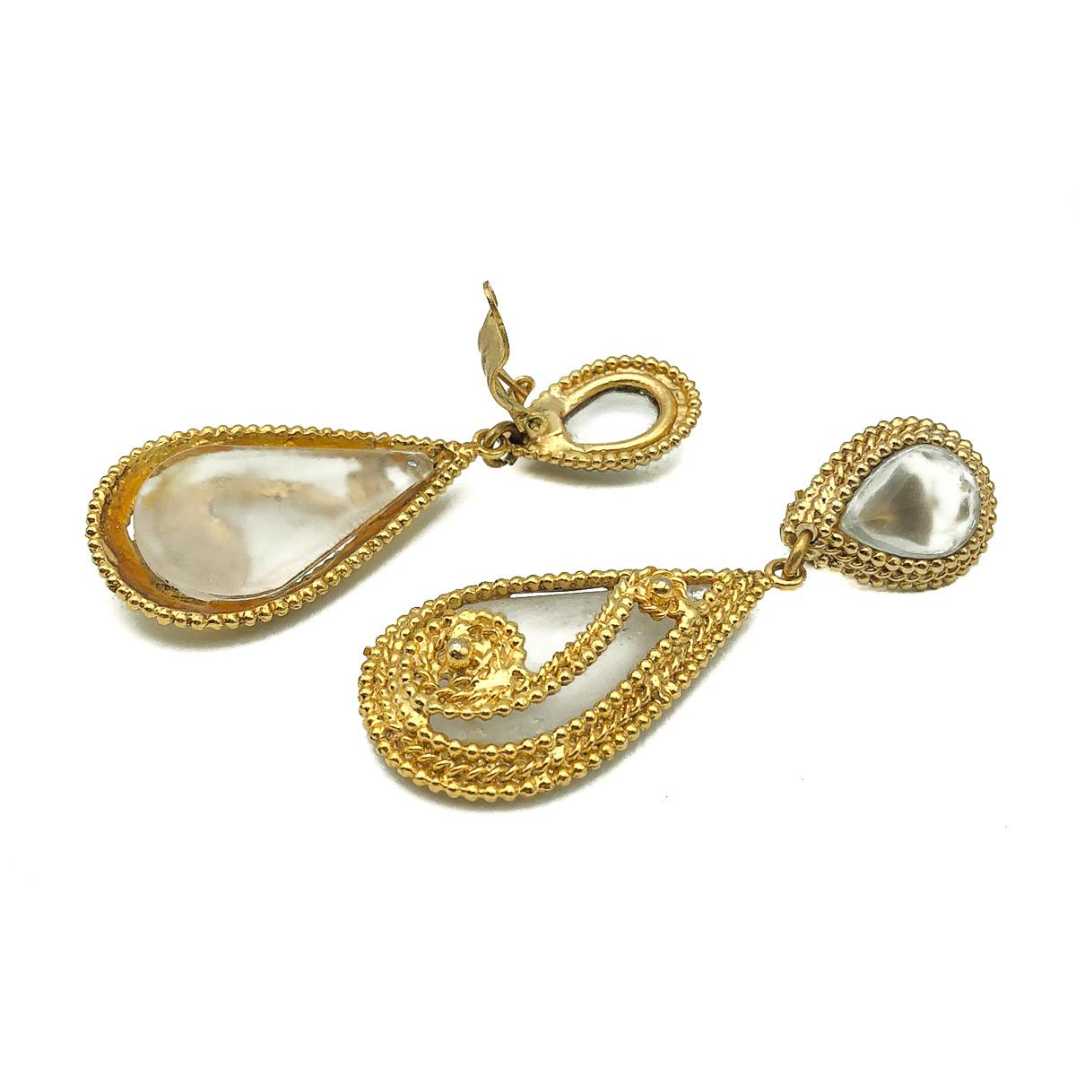 Vintage Gold Swirl Statement Drop Earrings 1980s In Good Condition For Sale In Wilmslow, GB