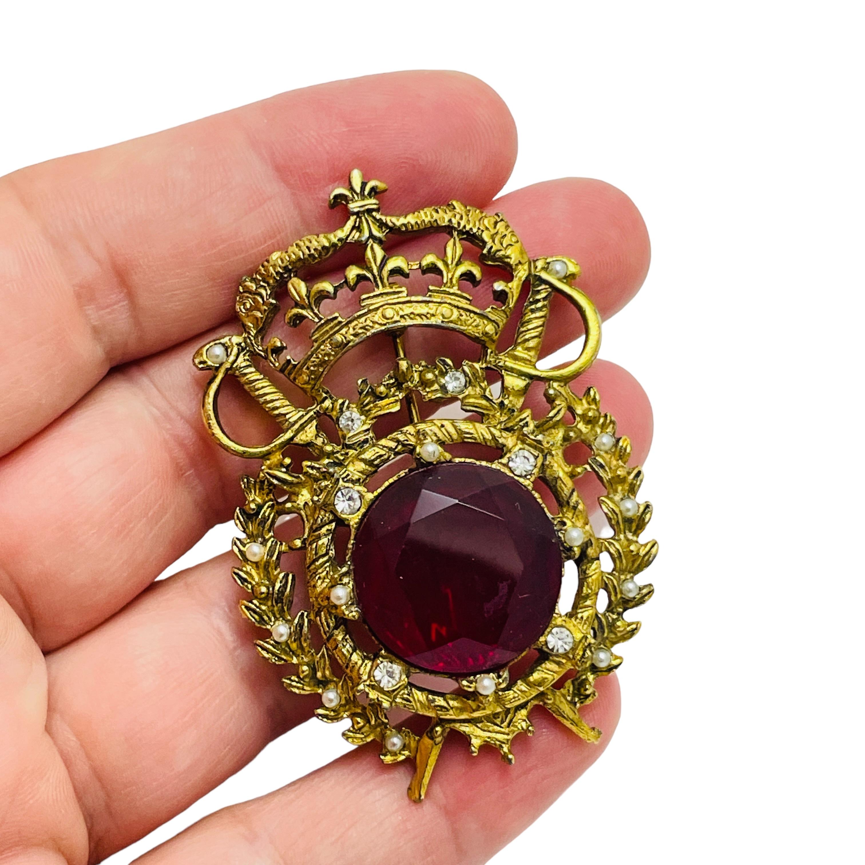 De las mujeres Broche vintage de oro espadas corona escudo rubí cristal de diseño en venta