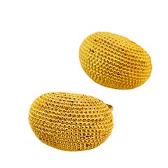 Vintage gold textured designer runway clip on earrings