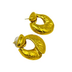 Vintage gold textured door knocker designer pierced earrings