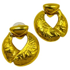 Vintage gold texturierte Türklopfer Designer Ohrringe durchbohrt