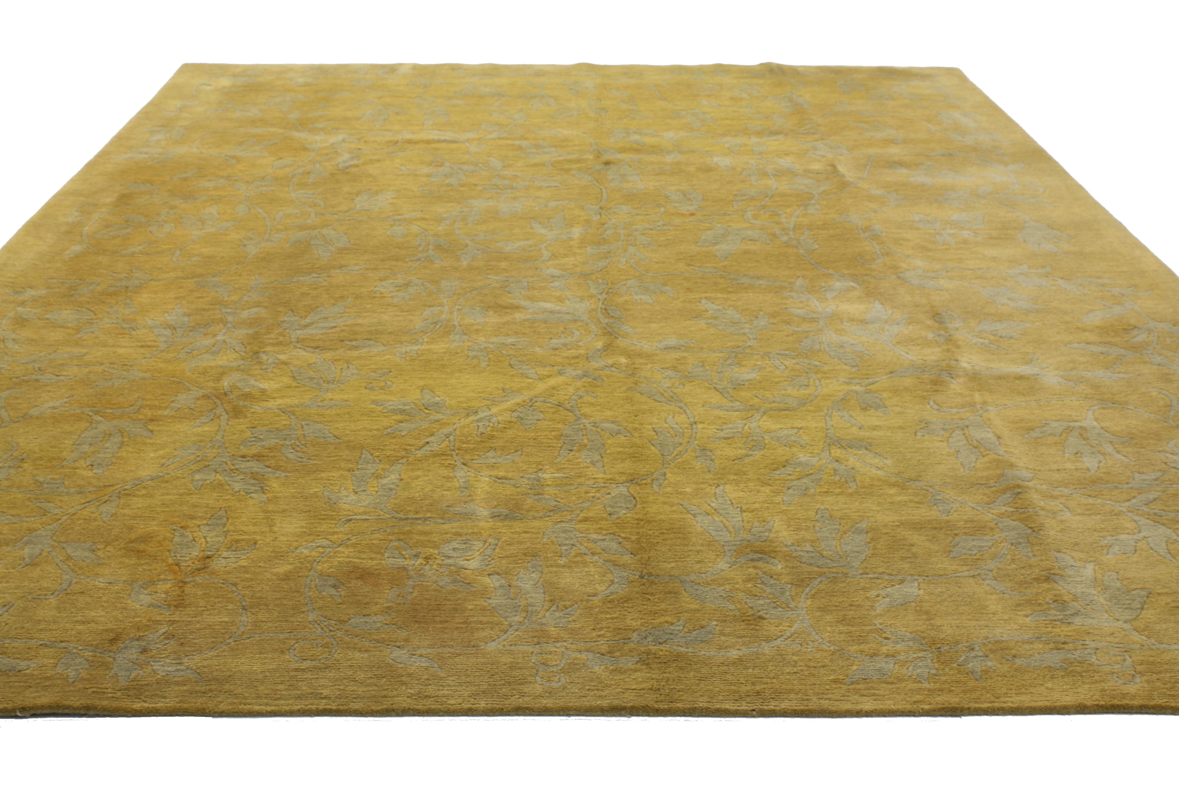 Wool Vintage Gold Tibetan Area Rug with Modern Traditional Style For Sale