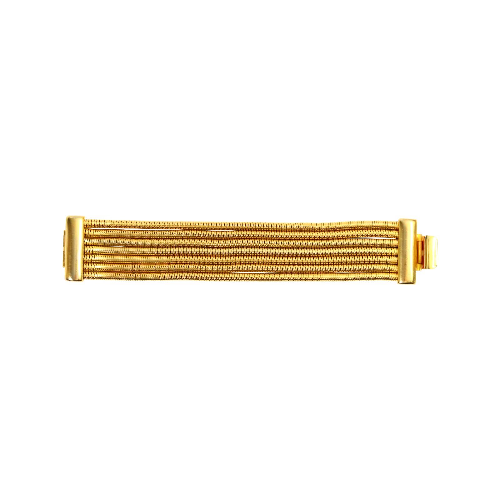 Contemporary Vintage Gold Tone 5 Strand Snake Bracelet, circa 1990s