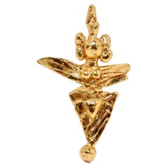 Vintage Gold-Tone Abstract Angel Sculpture Pendant